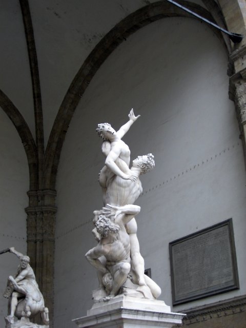 Palazzo Vecchio, Piazza della Signoria and Loggia dei Lanzi-13.JPG - A view of some of the other works: in front, the Rape of the Sabine Women (1583) and behind that, Hercules fighting the centaur Nessus (1599).